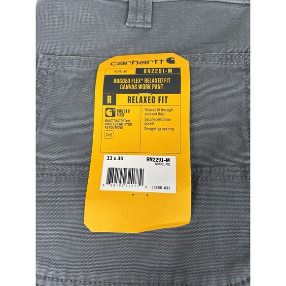 NWT Mens Carhartt Gray Pants 33x30 Rugged Flex Canvas Work Relaxed Fit BN2291-M - Picture 7 of 7